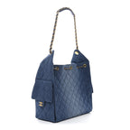 Washed Denim Quilted Medium Chanel 25 Handbag Blue