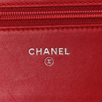 Lambskin Camellia Embossed Wallet on Chain WOC Red