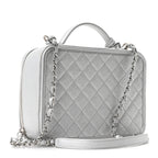 Metallic Caviar Quilted Large CC Filigree Vanity Case Silver