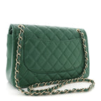 Metallic Caviar Quilted Jumbo Double Flap Green