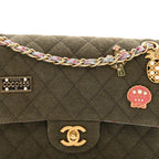 Canvas Quilted Coco Cuba Charms Medium Double Flap Khaki
