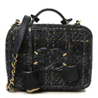 Tweed Snakeskin Quilted Medium CC Filigree Vanity Case Dark Navy