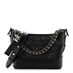 Aged Calfskin Quilted Small Gabrielle Hobo Black