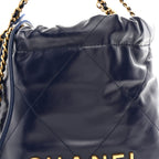 Shiny Calfskin Quilted Mini Chanel 22 Navy Blue