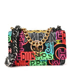 Fabric Printed Chanel 19 Wallet On Chain WOC Black Multicolor