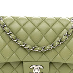 Lambskin Quilted Medium Double Flap Green