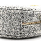 Wool Tweed Lambskin Quilted Chanel 19 Round Clutch With Chain Grey Ecru