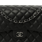 Iridescent Caviar Quilted Jumbo Double Flap Black