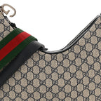 GG Supreme Monogram Textured Calfskin Web Small Attache Shoulder Bag Beige Blue