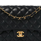 Lambskin Quilted Medium Double Flap Black