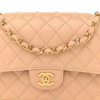 Caviar Quilted Medium Double Flap Beige