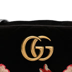 Velvet Matelasse Deer Embroidered Small GG Marmont Chain Shoulder Bag Black