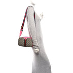 GG Supreme Monogram Textured Dollar Calfskin Web Ophidia Small Crossbody Bag Beige Ebony Fuchsia