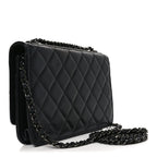 Lambskin Quilted Trendy CC Wallet On Chain WOC So Black