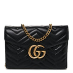 Calfskin Matelasse GG Marmont Chain Wallet Black