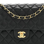 Lambskin Quilted Medium Double Flap Black