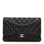 Lambskin Quilted Jumbo Double Flap Black