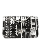Lambskin Graffiti Printed Medium Double Flap Black Silver