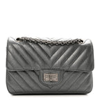 Metallic Aged Calfskin Chevron Quilted 2.55 Reissue Mini Flap Grey