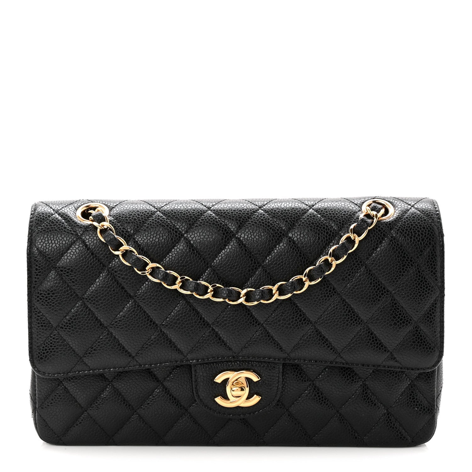 Caviar Quilted Medium Double Flap Black