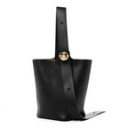 Smooth Calfskin Medium Pebble Bucket Bag Black