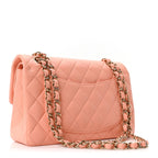 Lambskin Quilted Small Double Flap Light Orange