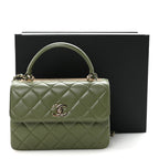 Lambskin Quilted Small Trendy CC Flap Dual Handle Bag Green