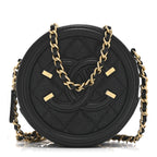 Caviar Quilted Round Filigree Crossbody Black