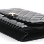 Patent Calfskin Quilted Boy Wallet On Chain WOC Black