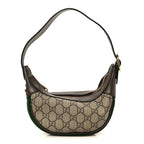 GG Supreme Monogram Textured Calfskin Web Mini Ophidia Half Moon Hobo Beige Ebony New Acero