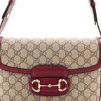 GG Supreme Monogram Horsebit 1955 Soft Small Shoulder Bag Beige Ebony Rosso Ancora