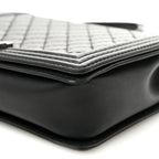 Calfskin Double Stitch Large Boy Flap Black