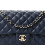 Caviar Quilted Medium Double Flap Navy