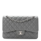 Caviar Quilted Jumbo Double Flap Grey