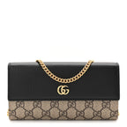 Dollar Calfskin GG Supreme Monogram Petite GG Marmont Wallet Chain Bag Black Beige Ebony