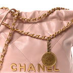 Shiny Calfskin Quilted Mini Chanel 22 Light Pink