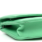Caviar Chevron Quilted Wallet On Chain WOC Green