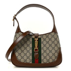 GG Supreme Monogram Azalea Calfskin Web Small Jackie 1961 Hobo Beige Ebony Brown Sugar