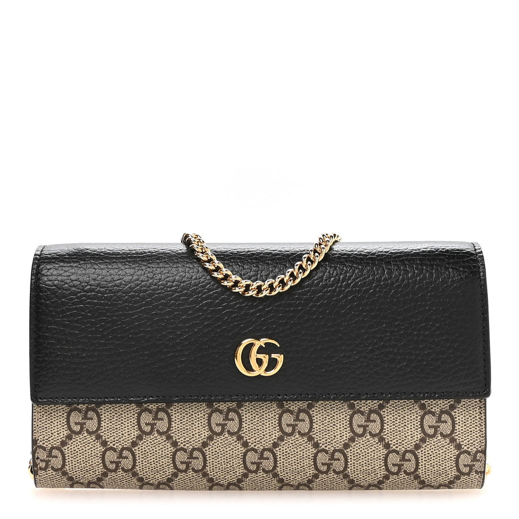 Dollar Calfskin GG Supreme Monogram Petite GG Marmont Wallet Chain Bag Black Beige Ebony