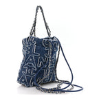 Washed Denim Logo Embroidered Mini Chanel 22 Blue