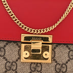 GG Supreme Monogram Moon Calfskin Padlock Continental Chain Wallet Beige Ebony Hibiscus Red New Rosette