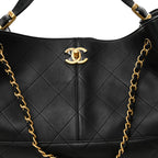 Calfskin Quilted Large Coco Base Shopping Bag Black