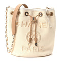 Canvas Pearl Deauville Drawstring Bucket Bag Ecru Beige