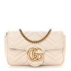Calfskin Matelasse Super Mini GG Marmont Shoulder Bag White
