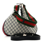GG Supreme Monogram Textured Calfskin Web Large Attache Shoulder Bag Beige Blue