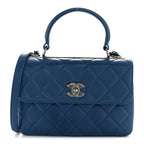 Lambskin Quilted Small Trendy CC Flap Dual Handle Bag Blue