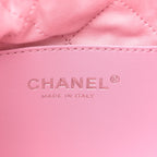 Metallic Lambskin Lacquered Monochrome Quilted Mini Chanel 22 Pink