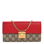 GG Supreme Monogram Moon Calfskin Padlock Continental Chain Wallet Beige Ebony Hibiscus Red New Rosette