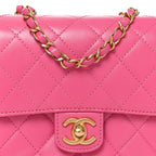 Goatskin Quilted Mini Square Flap Pink