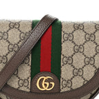 GG Supreme Monogram Textured Dollar Calfskin Web Mini Ophidia Flap Shoulder Bag Beige Ebony New Acero